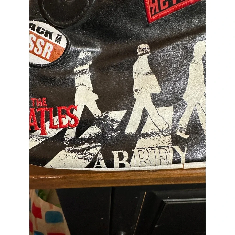 The Beatles Abbey Road Black Faux Leather Bowler Bag Satchel Rock Band Patches - Picture 10 of 11